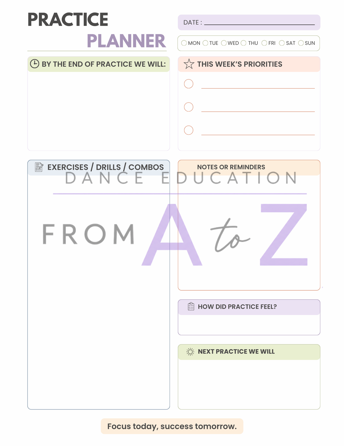 Dance Practice Planner Pack | Daily, Weekly, Formations + Reflection