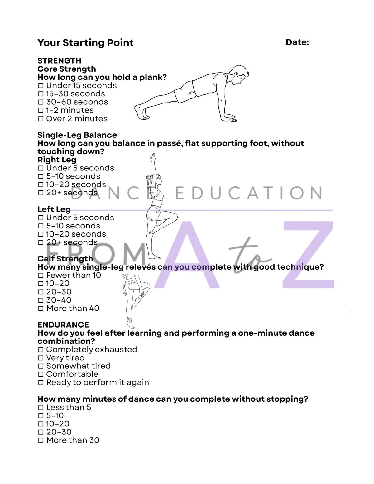Pre-Course Dance Assessment | 5-Page Dancer Skills Evaluation