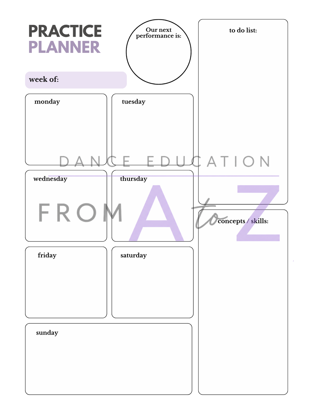 Dance Practice Planner Pack | Daily, Weekly, Formations + Reflection