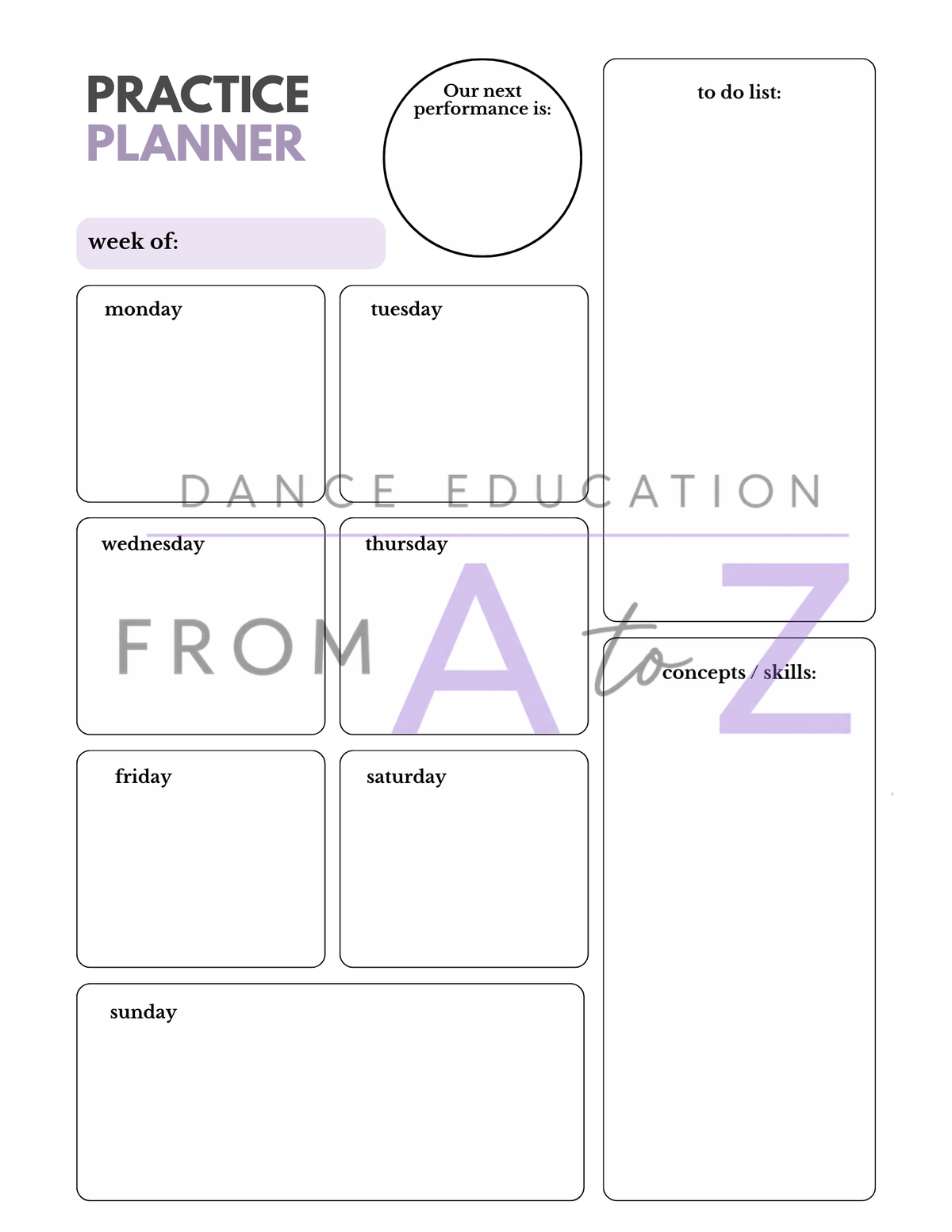 Dance Practice Planner Pack | Daily, Weekly, Formations + Reflection