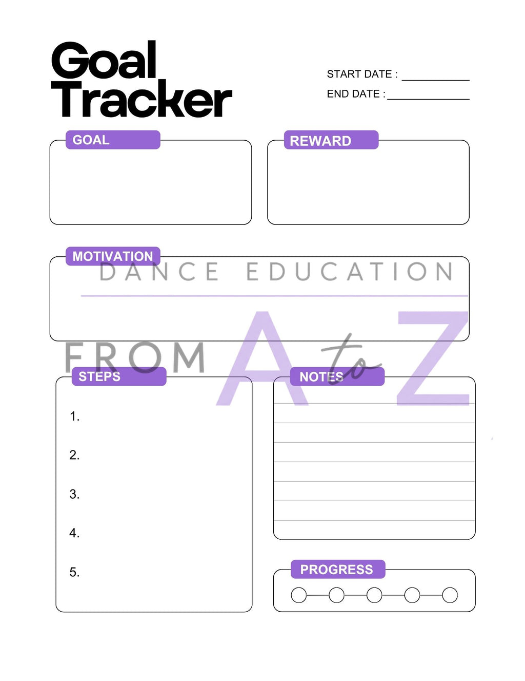 Dancer Goal Setting & Training Tracker | 5-Page Printable Pack