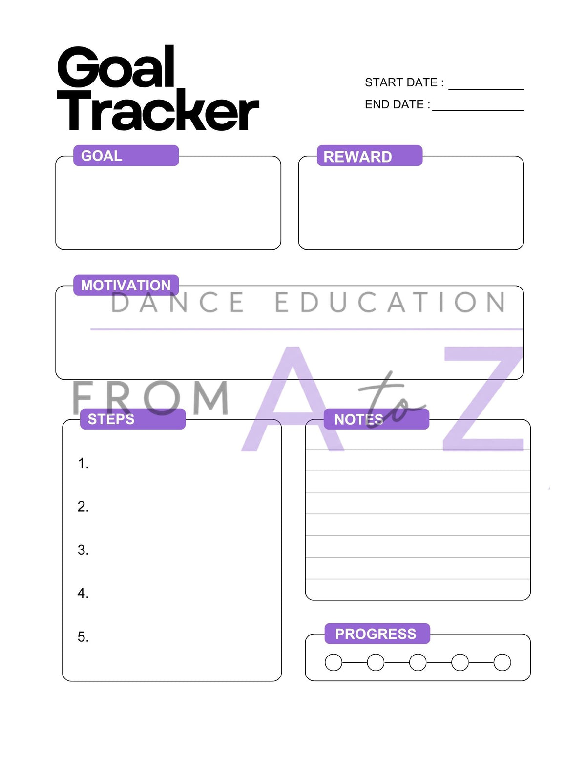Dancer Goal Setting & Training Tracker | 5-Page Printable Pack