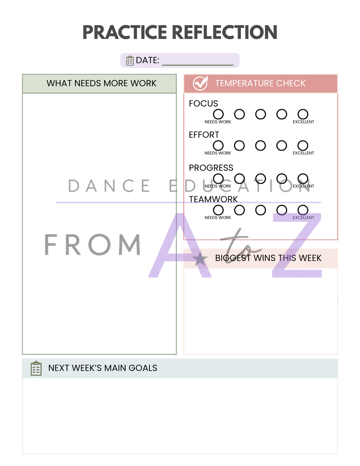 Dance Practice Planner Pack | Daily, Weekly, Formations + Reflection