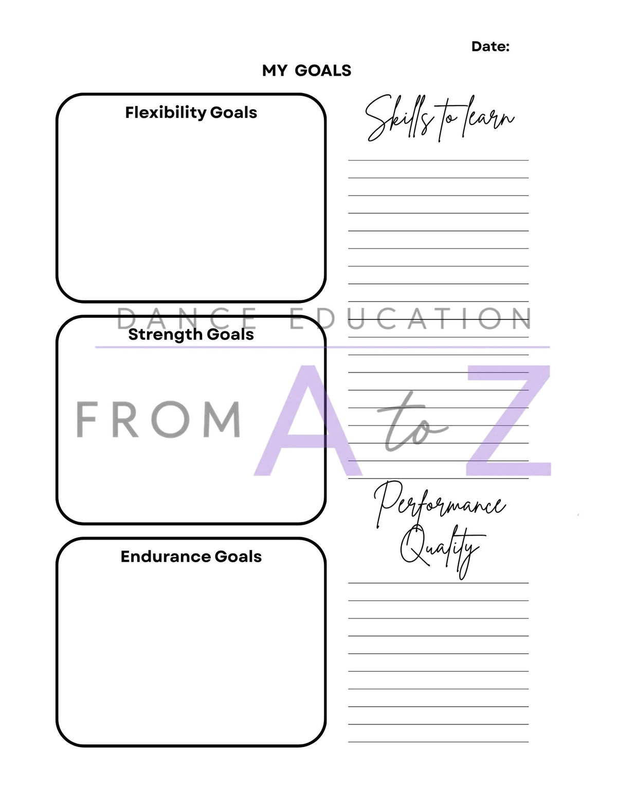 Dancer Goal Setting & Training Tracker | 5-Page Printable Pack