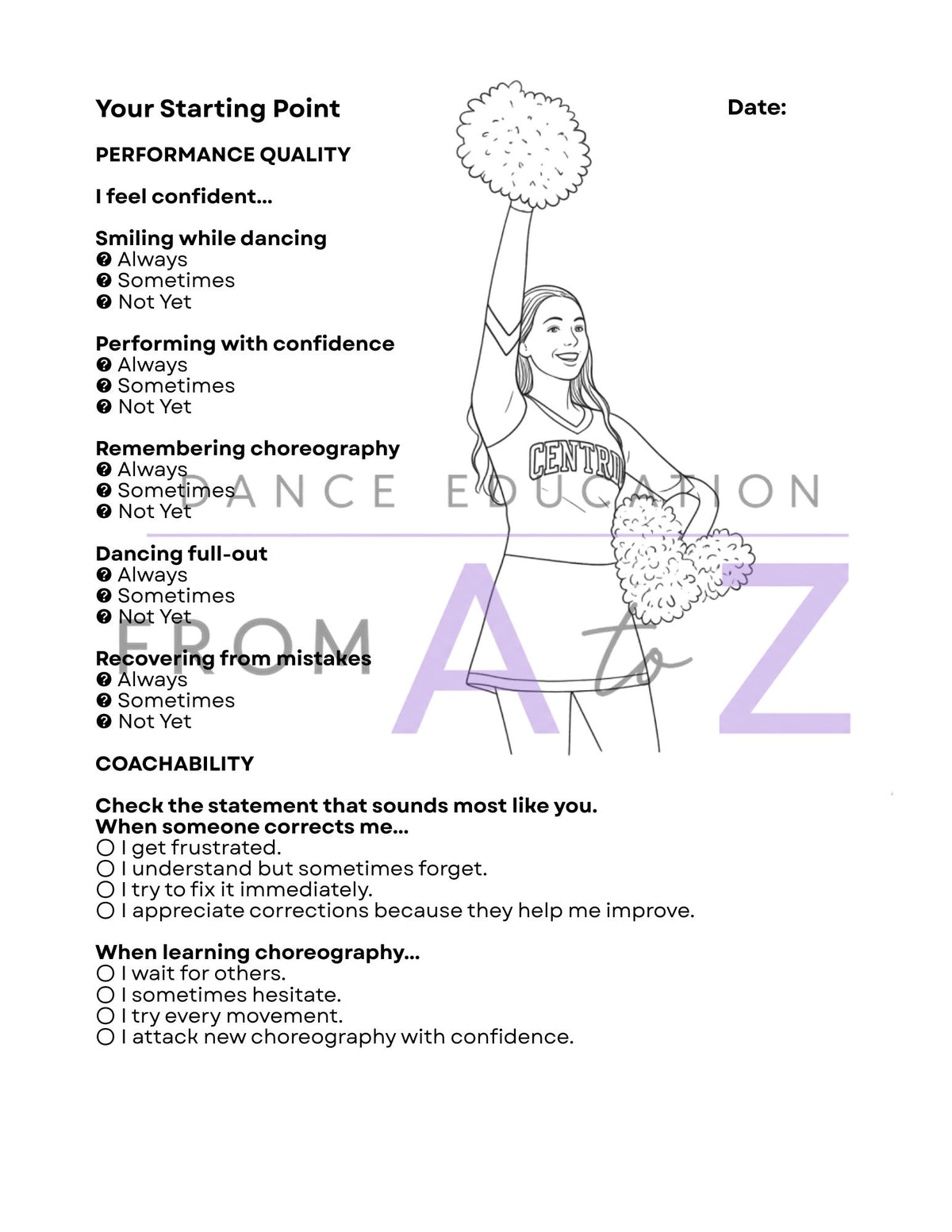 Pre-Course Dance Assessment | 5-Page Dancer Skills Evaluation