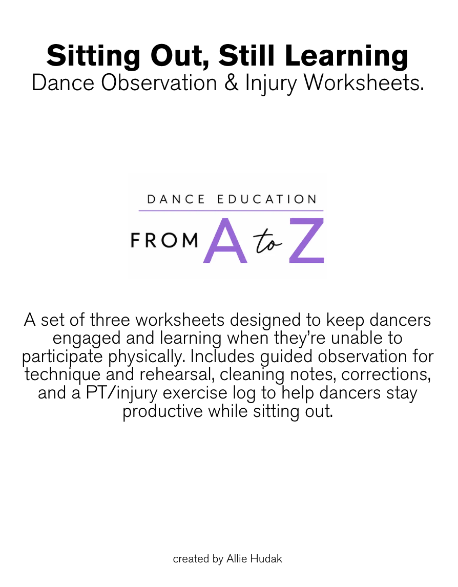 Sitting Out, Still Learning | FREE Dance Observation Worksheets