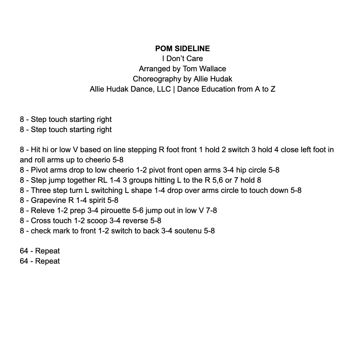 Pom Sideline Choreography | “I Don’t Care”